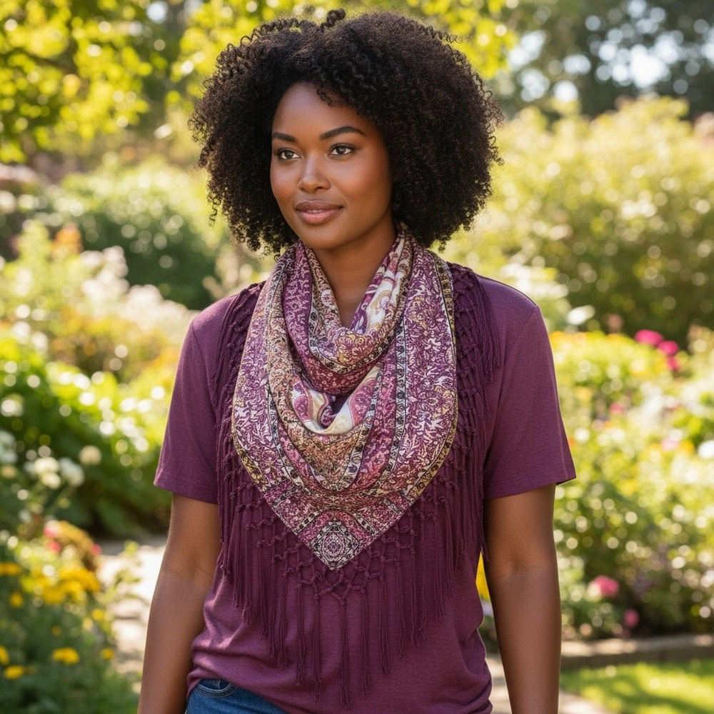 Style & Co Purple Top with Fringe Scarf  1X